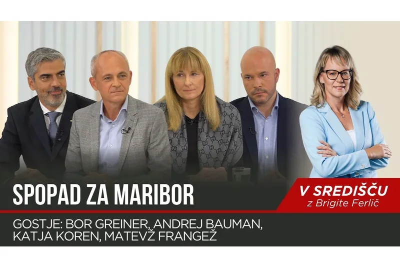 Predogled oddaje V središču: Spopad za Maribor s kandidati za župana in voditeljico Brigite Ferlič.